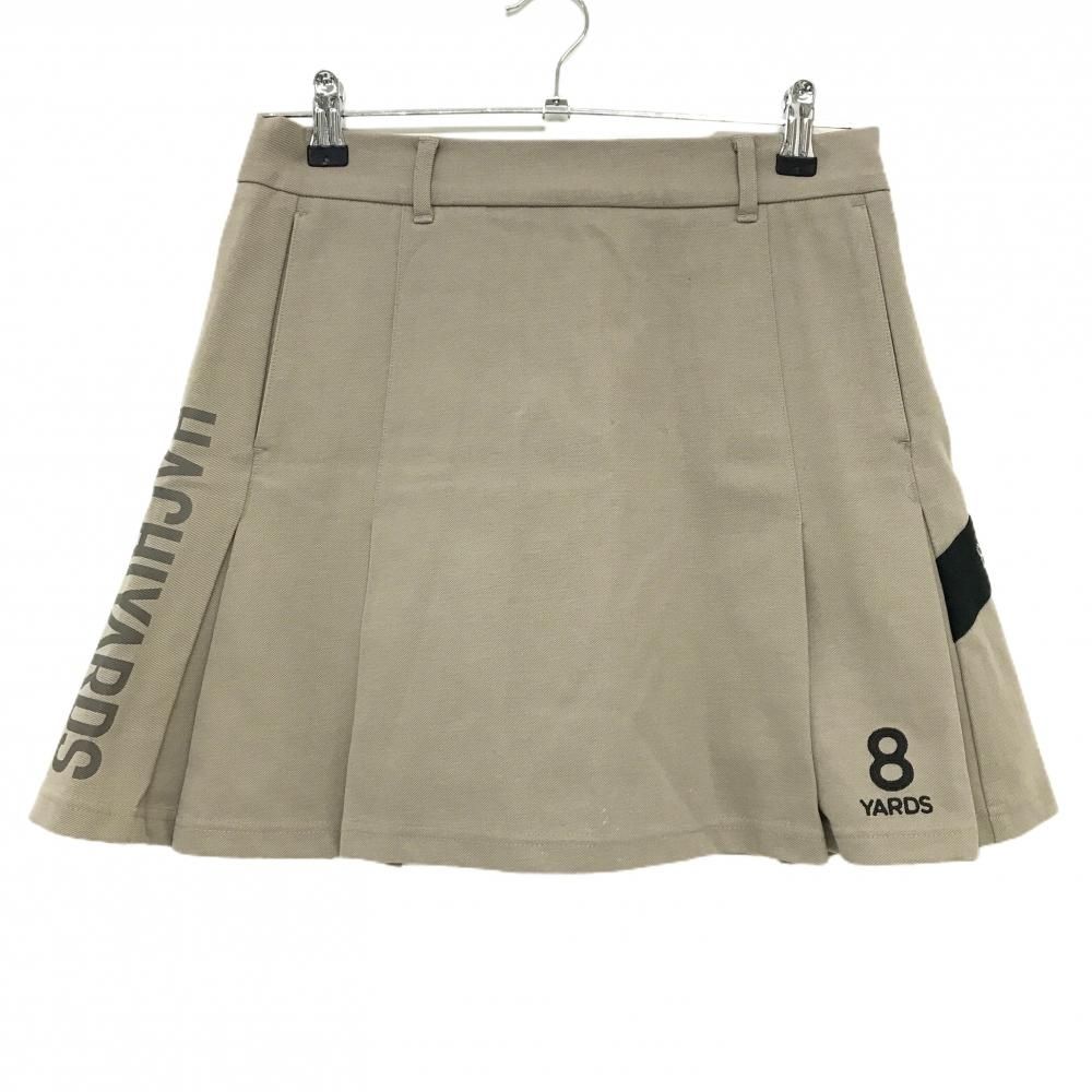 ハチヤーズ スカート ベージュ 黒 サイドロゴ 裾一部プリーツ レディース L ゴルフウェア 8 YARDS