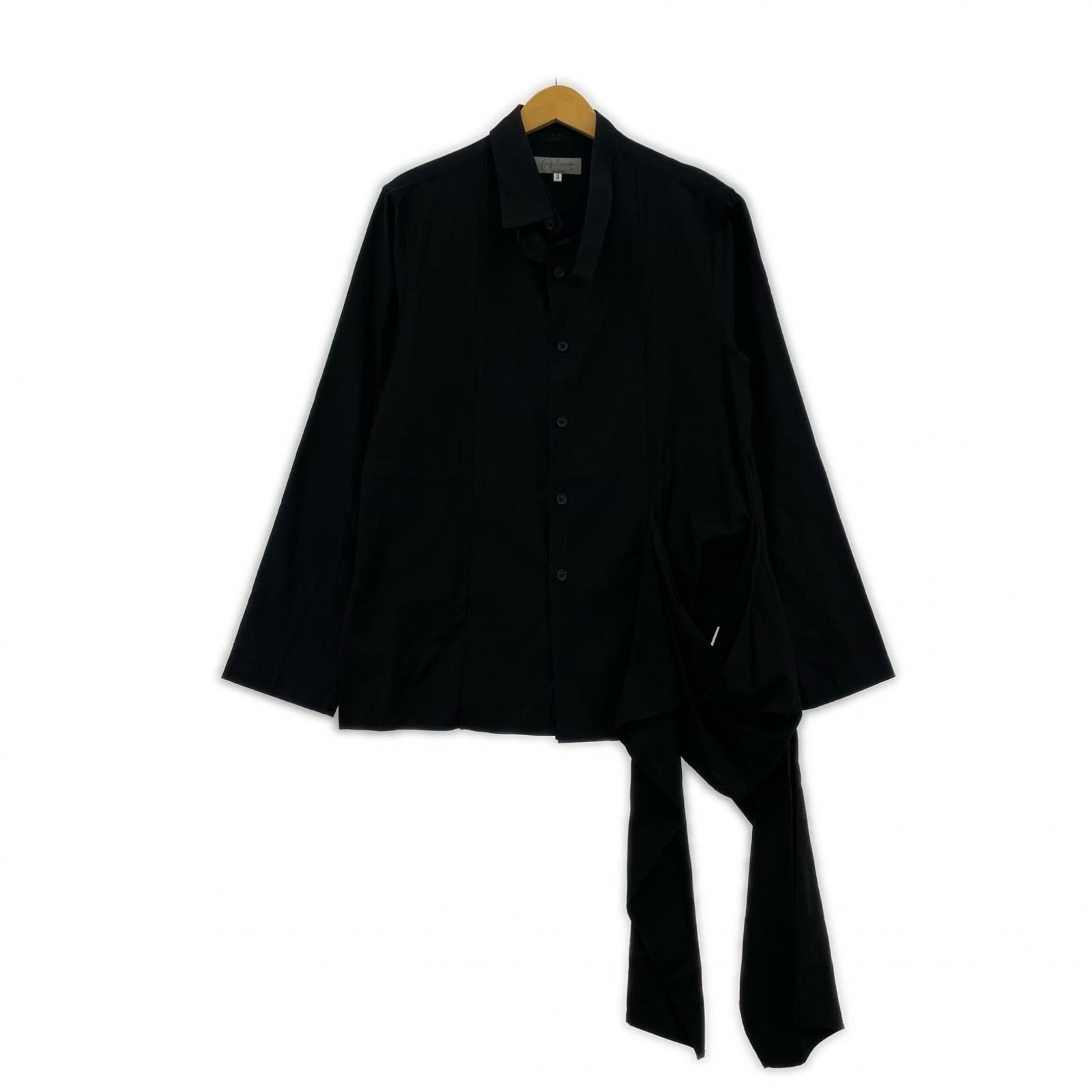 Yohji Yamamoto POUR HOMME 21 SS 左裾ﾌﾗｼ布ﾜｯﾍﾟﾝｼｬﾂ 2 ﾌﾞﾗｯｸ
