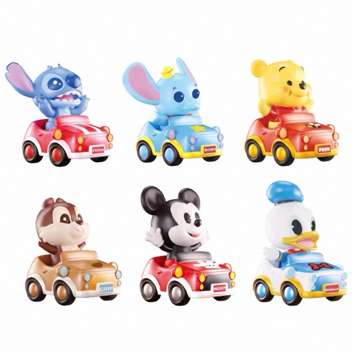 6種コンプリートセット MINISO ディズニー 走る ミニカー フィギュア BUMPER CAR シリーズ ブラインドボックス ミニソ スティッチ ダンボ チップ プー ミッキー ドナルド 海外 車 おもちゃ Disney