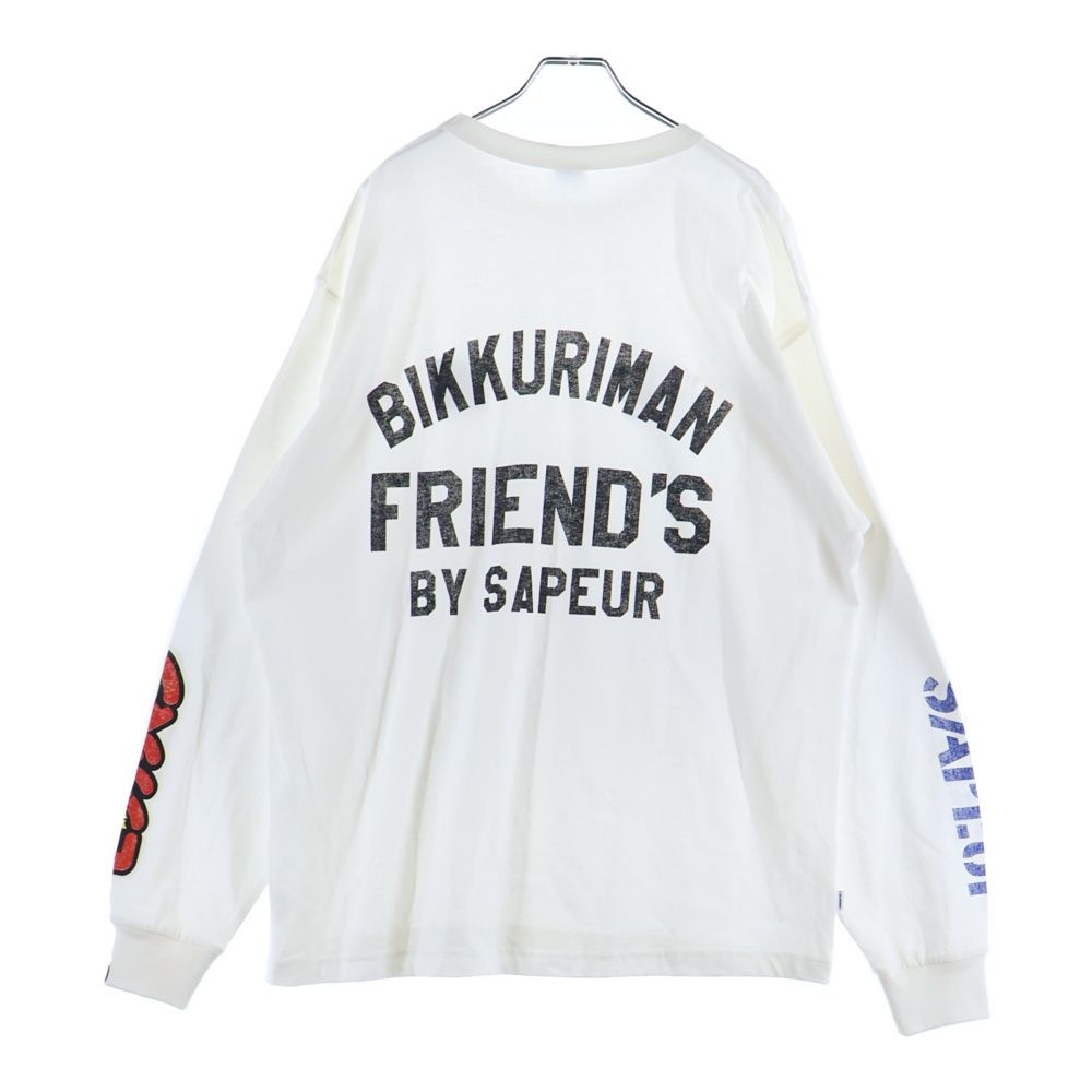 SAPEur (サプール) ビックリマン プリントロゴ クルーネック 長袖Tシャツ カットソー ホワイト