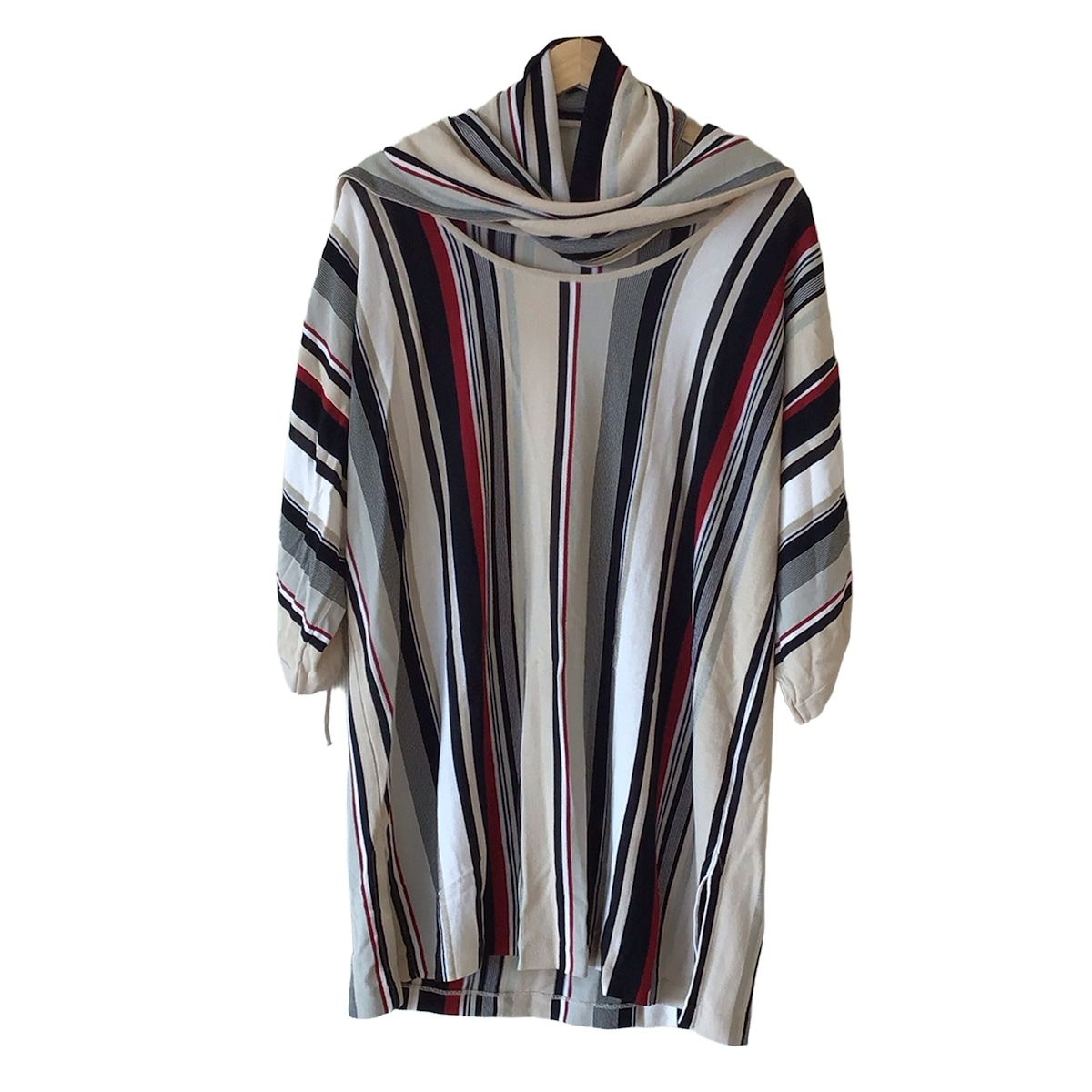 MARINA RINALDI マリナリナルディ チュニック サイズM レディース - 黒×ベージュ×マルチ クルーネック 半袖 ストライプ ニット