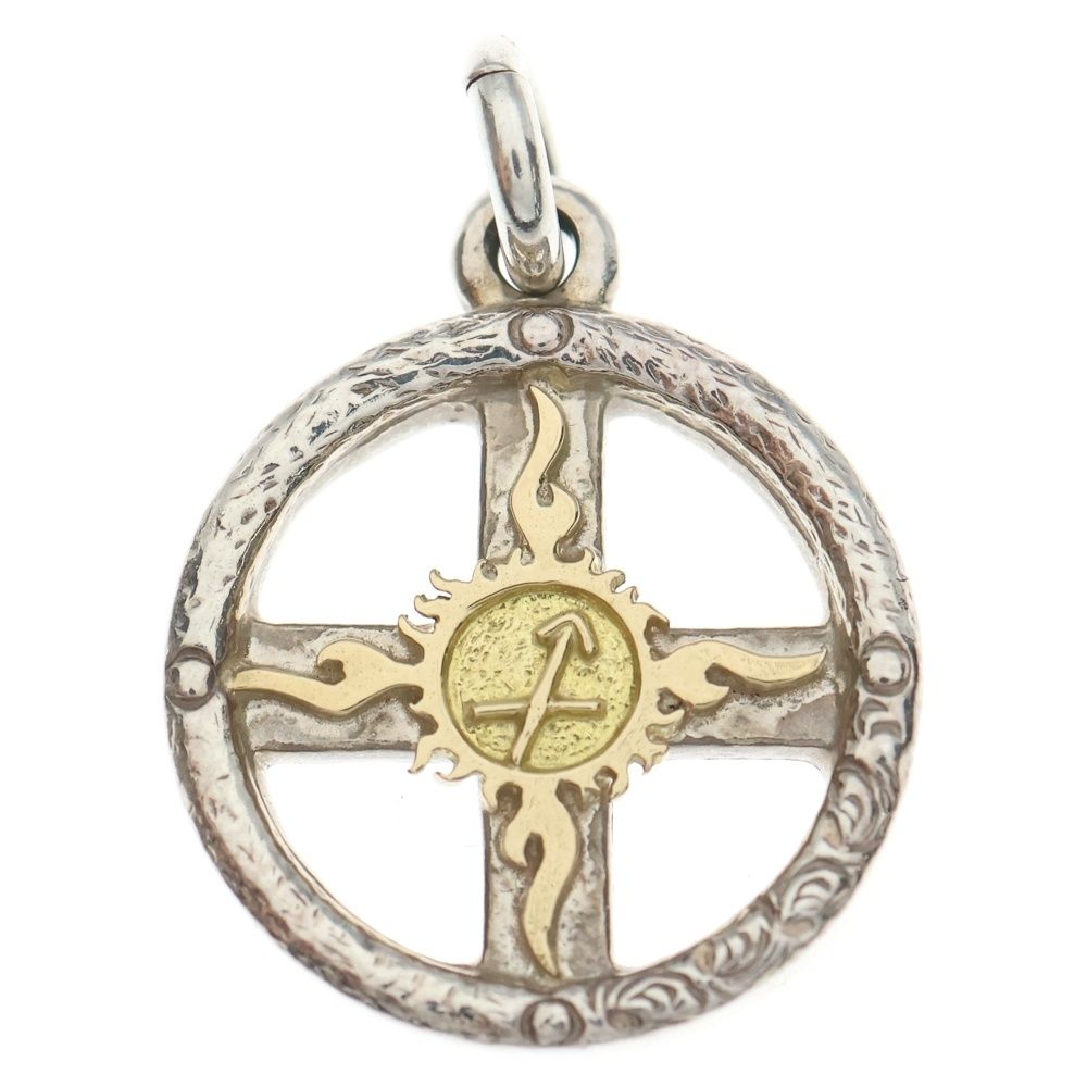 FIRST ARROW s ファーストアローズ K 18 透かしマーク付きカラ草彫り ループメディスンホイール ネックレストップ シルバー ゴールド P-407