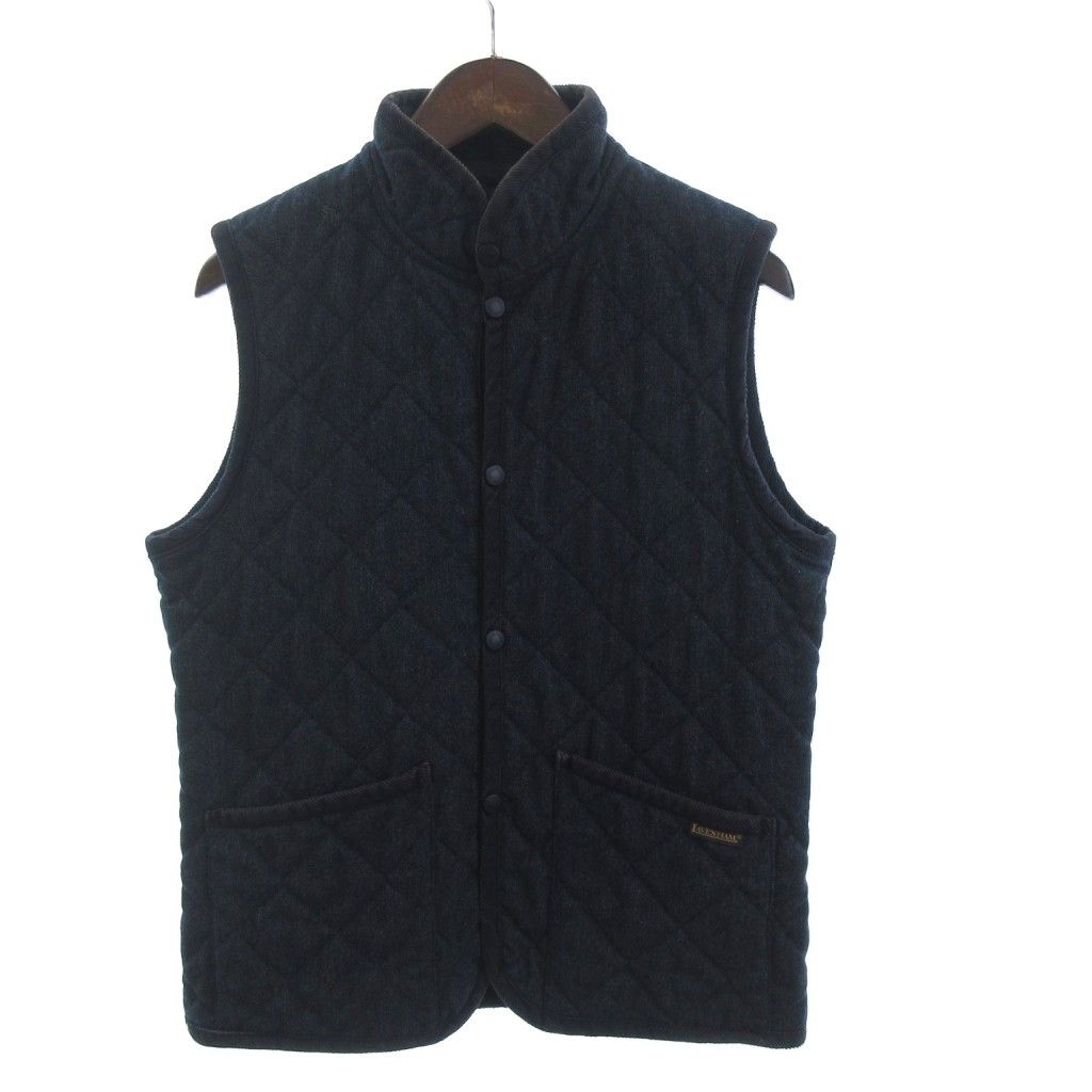 ラベンハム LAVENHAM キルティングベスト 前開き ウール 紺 ネイビー36