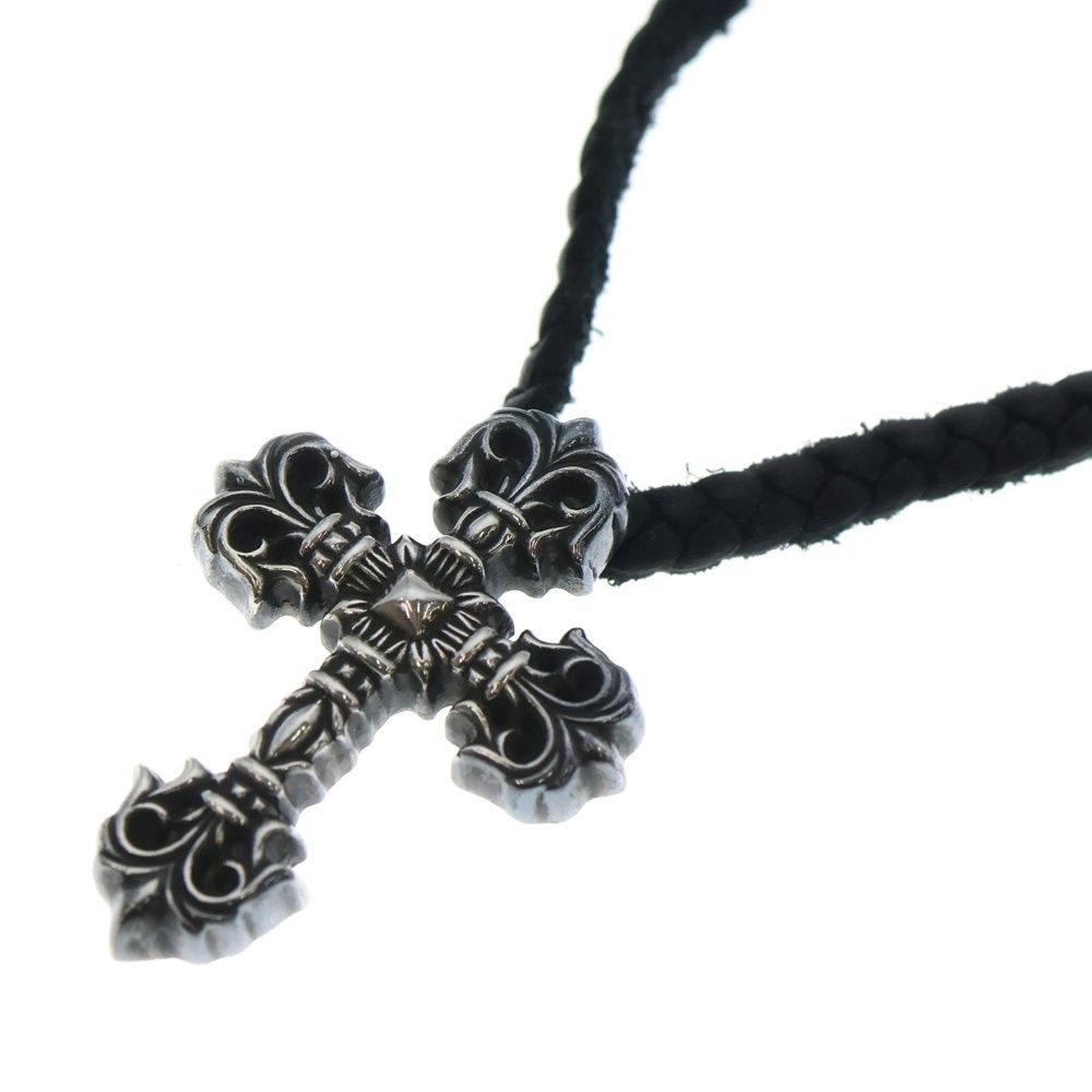 CHROME HEARTS クロムハーツ FILIG CROSS XSM LB フィリグリークロスXS レザーブレイド ネックレス シルバー
