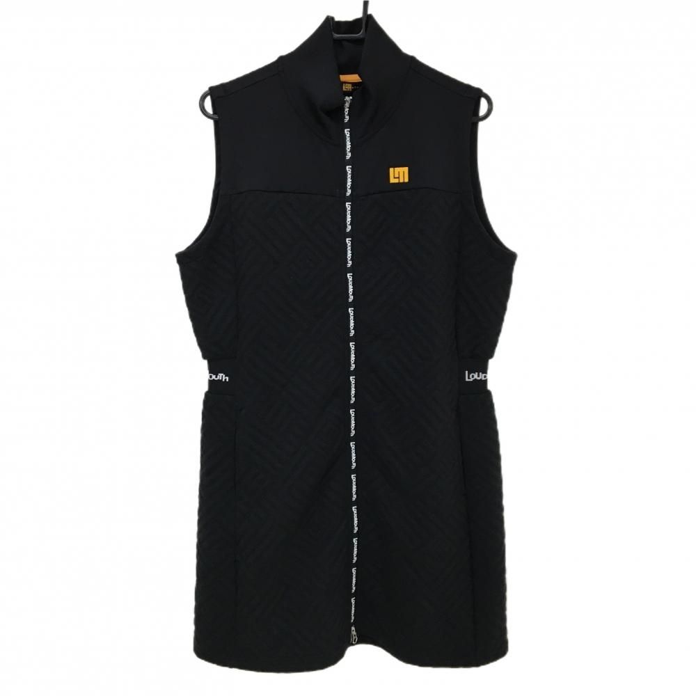 ラウドマウス ノースリーブハイネックワンピース 黒 エンボス総柄 ストレッチ フルジップ レディース LL ゴルフウェア LOUDMOUTH