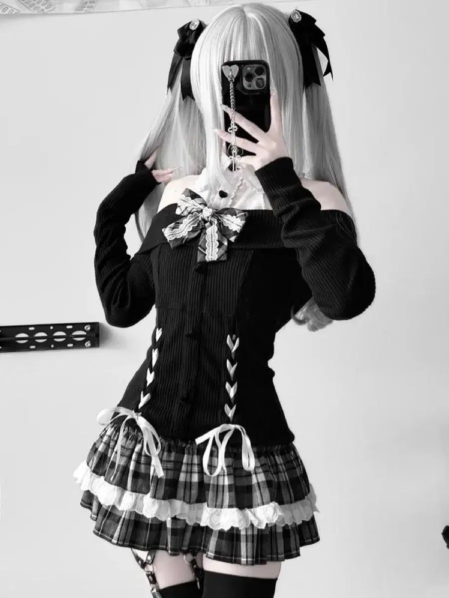 地雷系ニット トップス + ミニスカート セットアップ