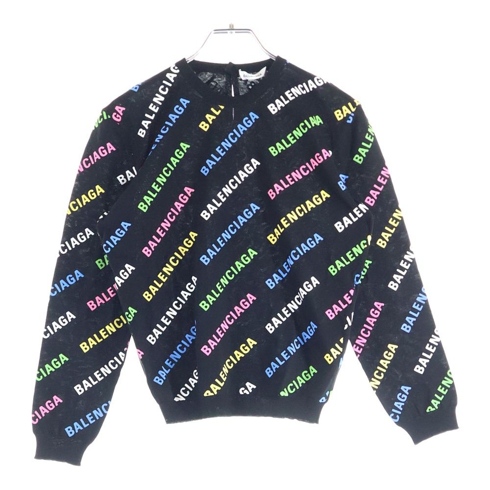 バレンシアガ ブランドロゴ 総柄 クルーネック長袖スウェットトレーナー ブラック|マルチカラー レディース 695458 T 3234
