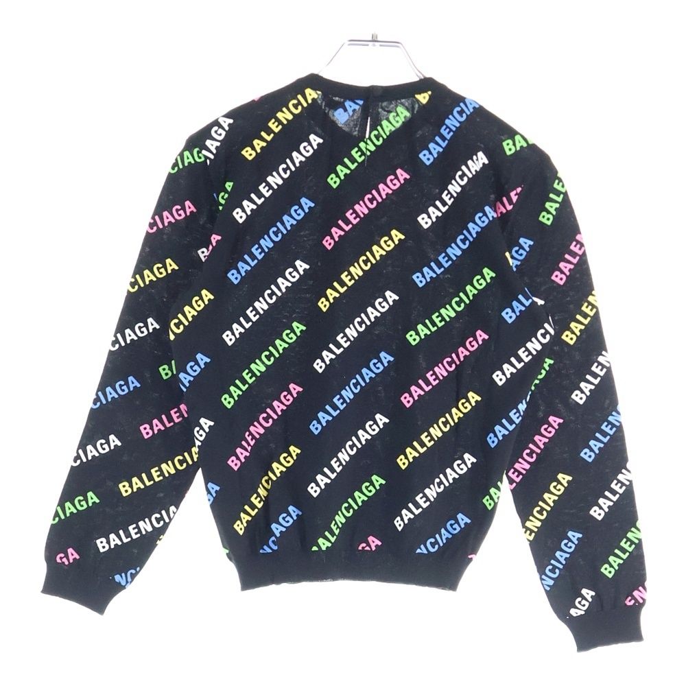 バレンシアガ ブランドロゴ 総柄 クルーネック長袖スウェットトレーナー ブラック マルチ レディース 695458 T 3234