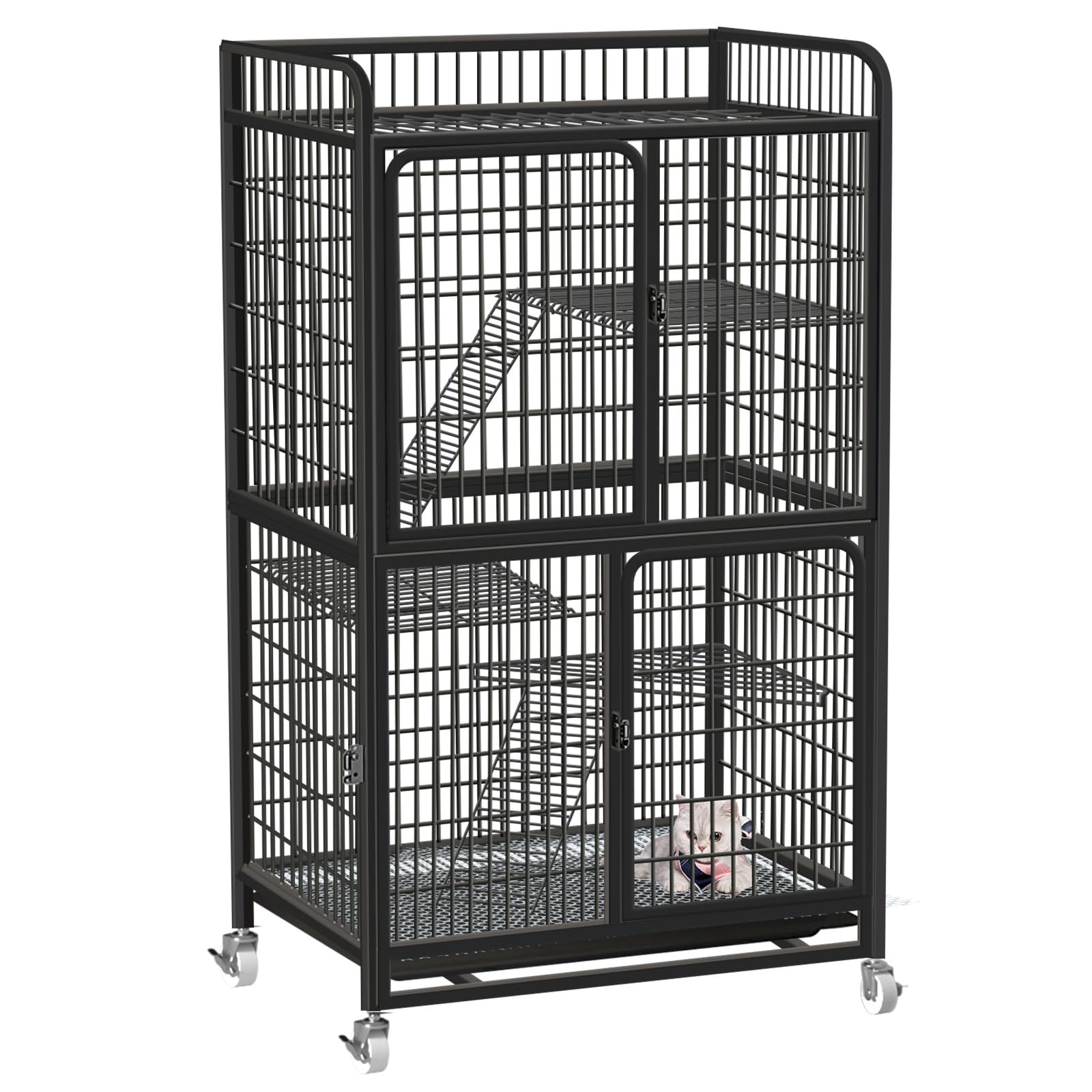猫ケージ 猫用ケージ Areden 猫ハウス サイズ86 x 60 155 CM 室内用猫のゲージ 大きめ動物ケージ 大型猫用ケージ 多頭飼い猫 移動便利 組立簡単 取り外し なペット用品 室内飼い ブラック