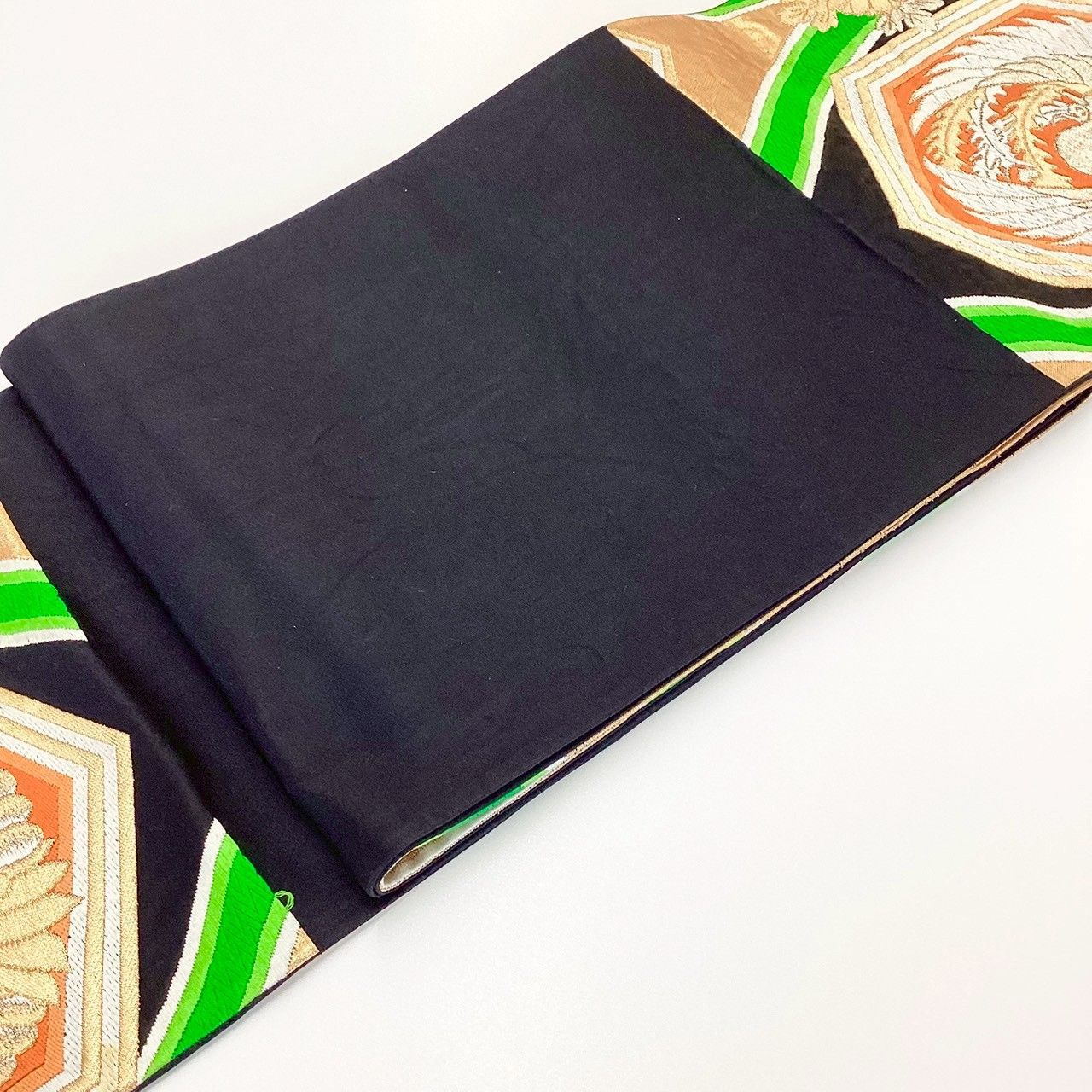 6183］袋帯 鳳凰亀甲立湧文様 金銀彩 六通 正絹 着物 フォーマル 黒