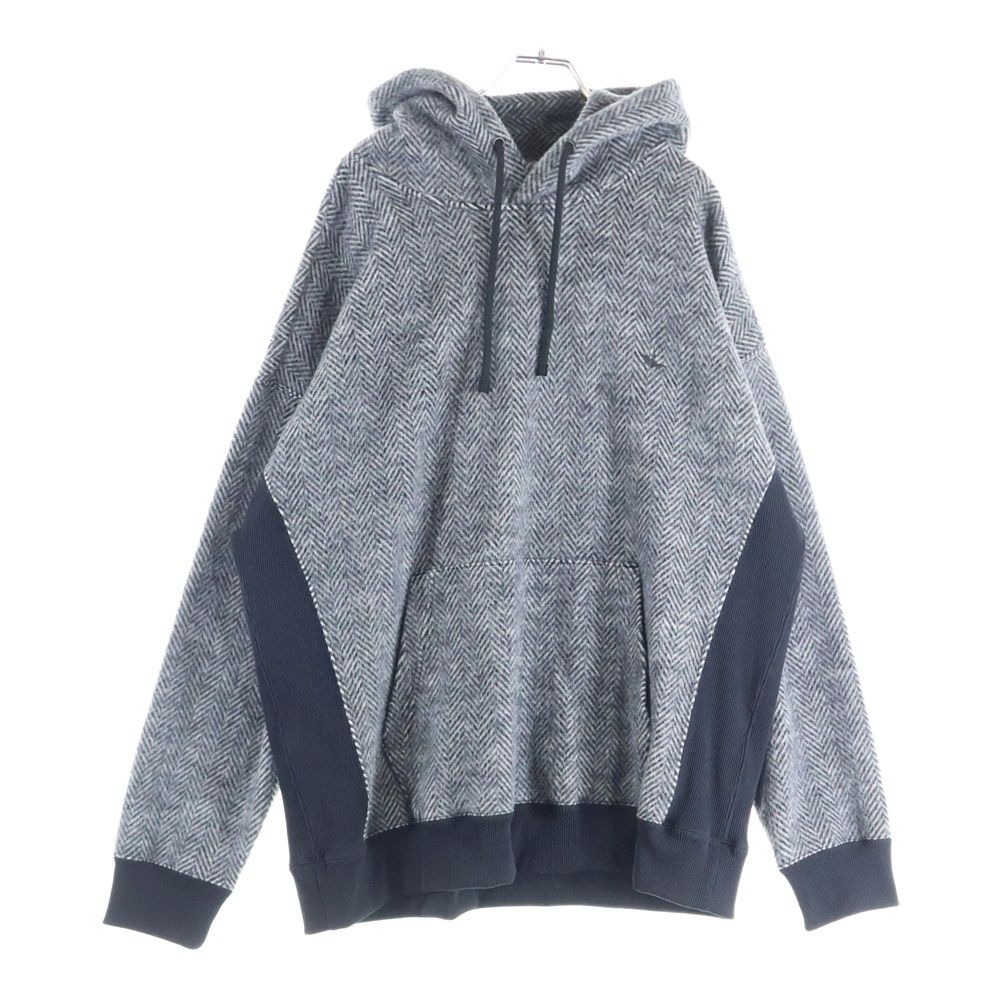 1 PIU UGUALE 3 ウノピゥウノウグァーレトレ PARKA オーセンティック ヘリンボーン プルオーバースウェットパーカー フーディー グレー ブラック MRB 698 WOL 165