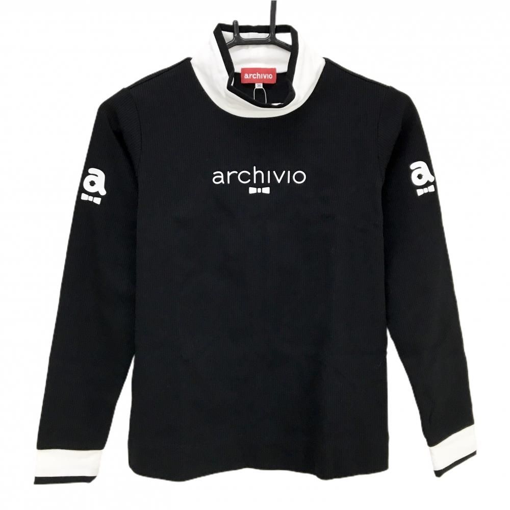 アルチビオ 長袖ハイネックシャツ 黒×白 フロントロゴ リボン レディース 36 S ゴルフウェア archivio