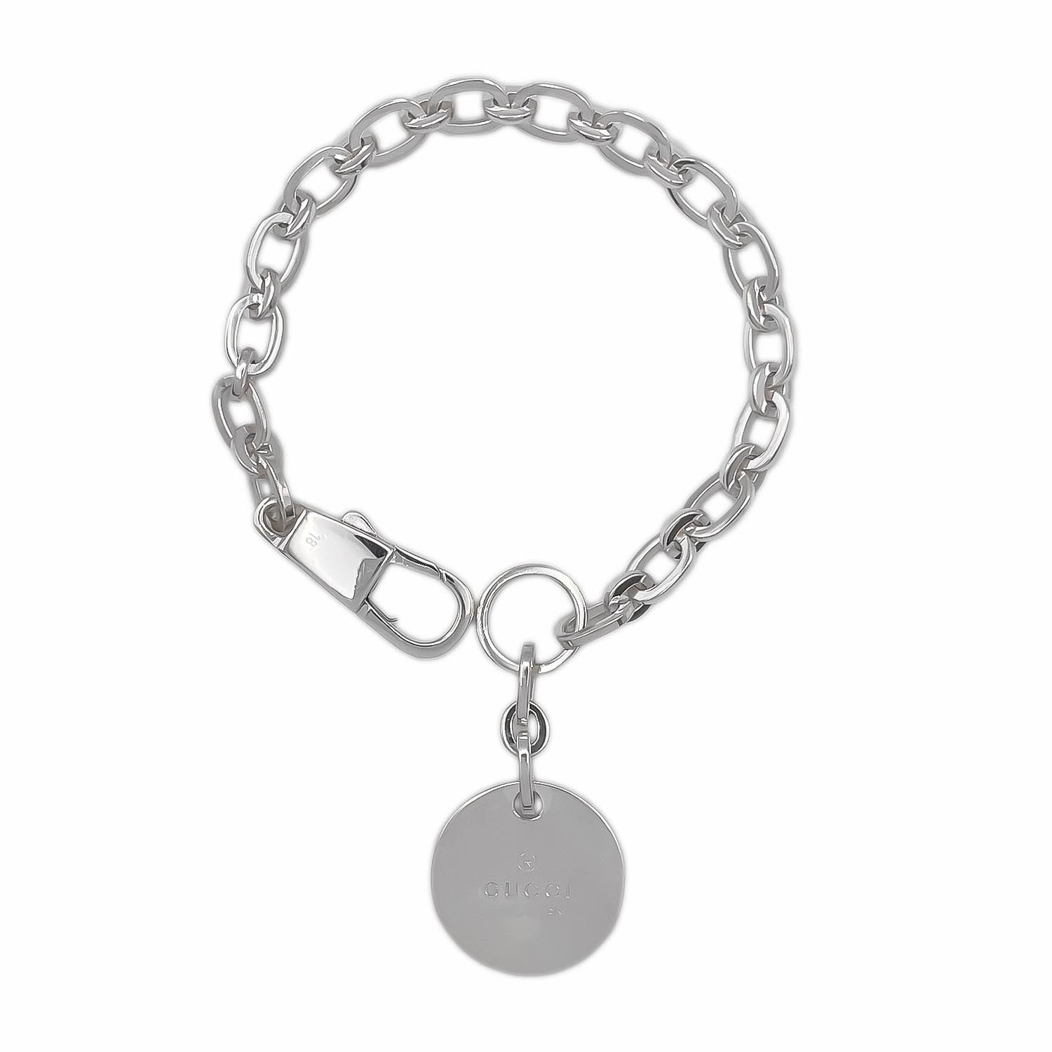 GUCCI グッチ チェーンブレスレット 18 cm ロゴ ディスクプレート SV 925 バングル ラウンド 仕上済