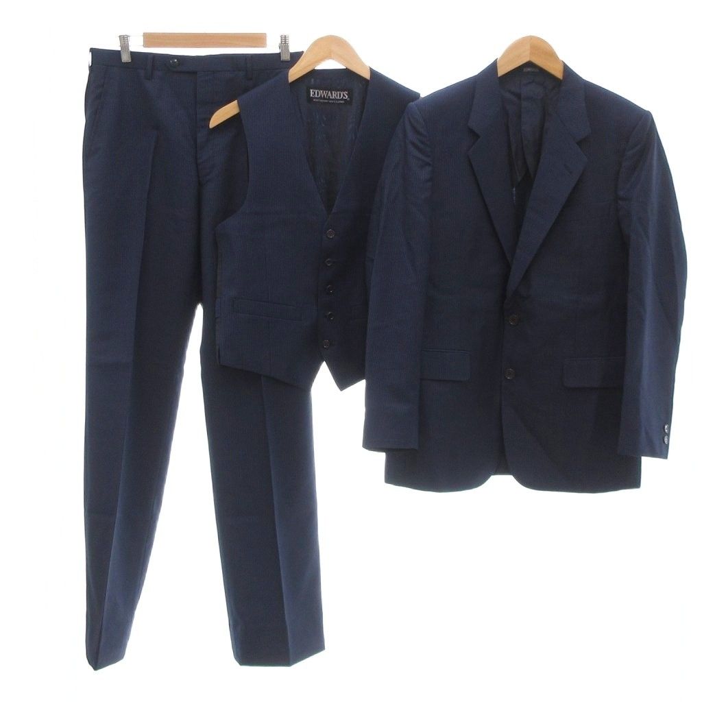 エドワーズ EDWARD S スーツ セットアップ テーラードジャケット パンツ スラックス ベスト ジレ 3ピース 96 紺 ネイビー JS FF