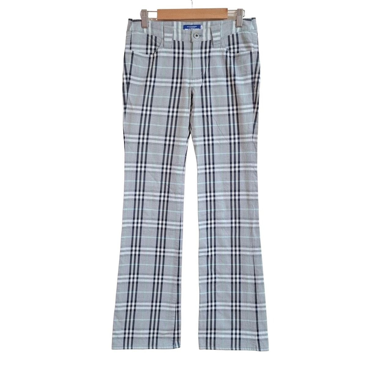Burberry Blue Label バーバリーブルーレーベル パンツ サイズ36 S レディース ライトグレー 黒 マルチ フルレングス チェック柄