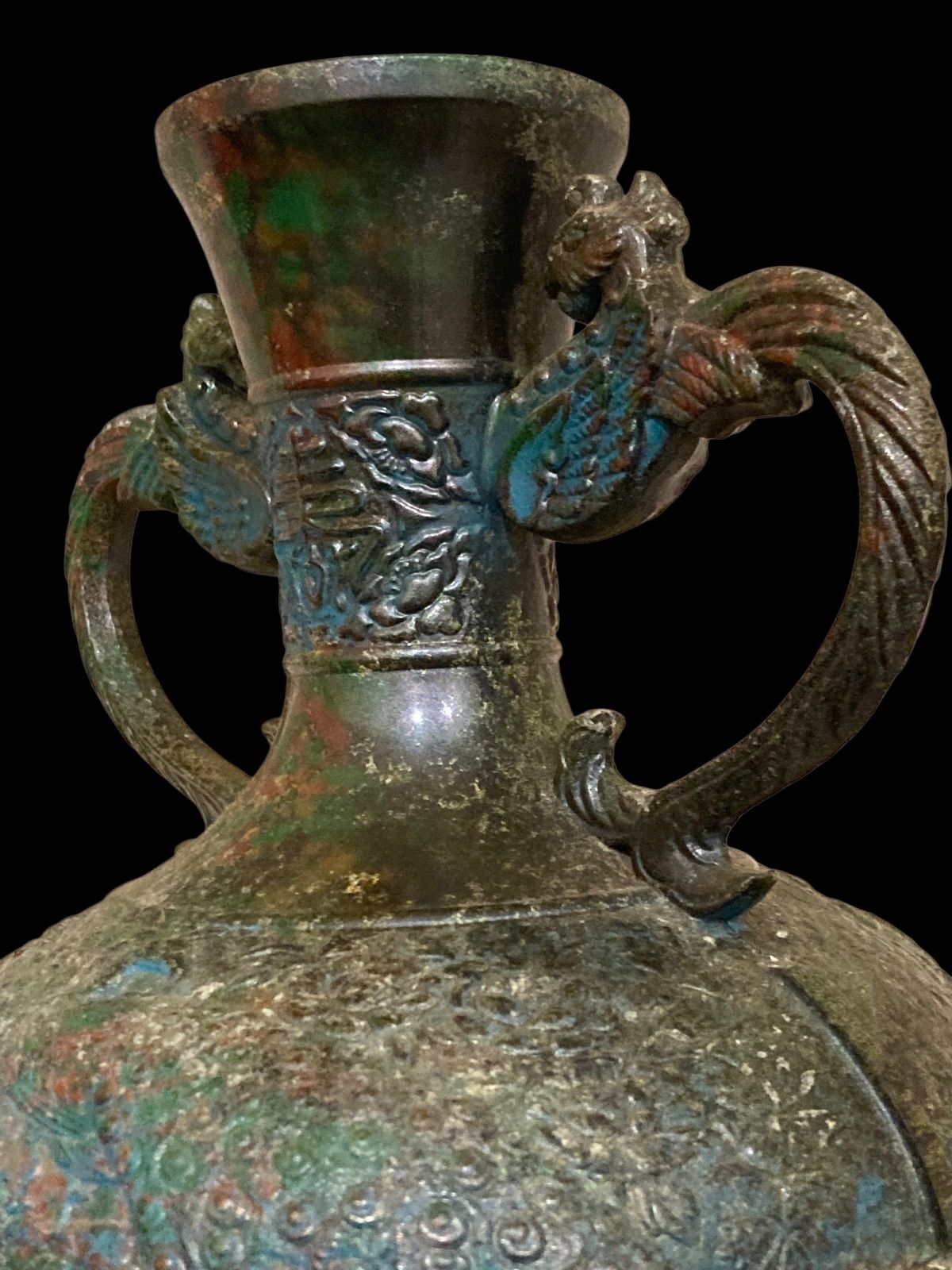 特殊新 合金製 瑞峰 漆器 花瓶孔雀模様 壺 花瓶 置物 晴峰型 寿孔雀