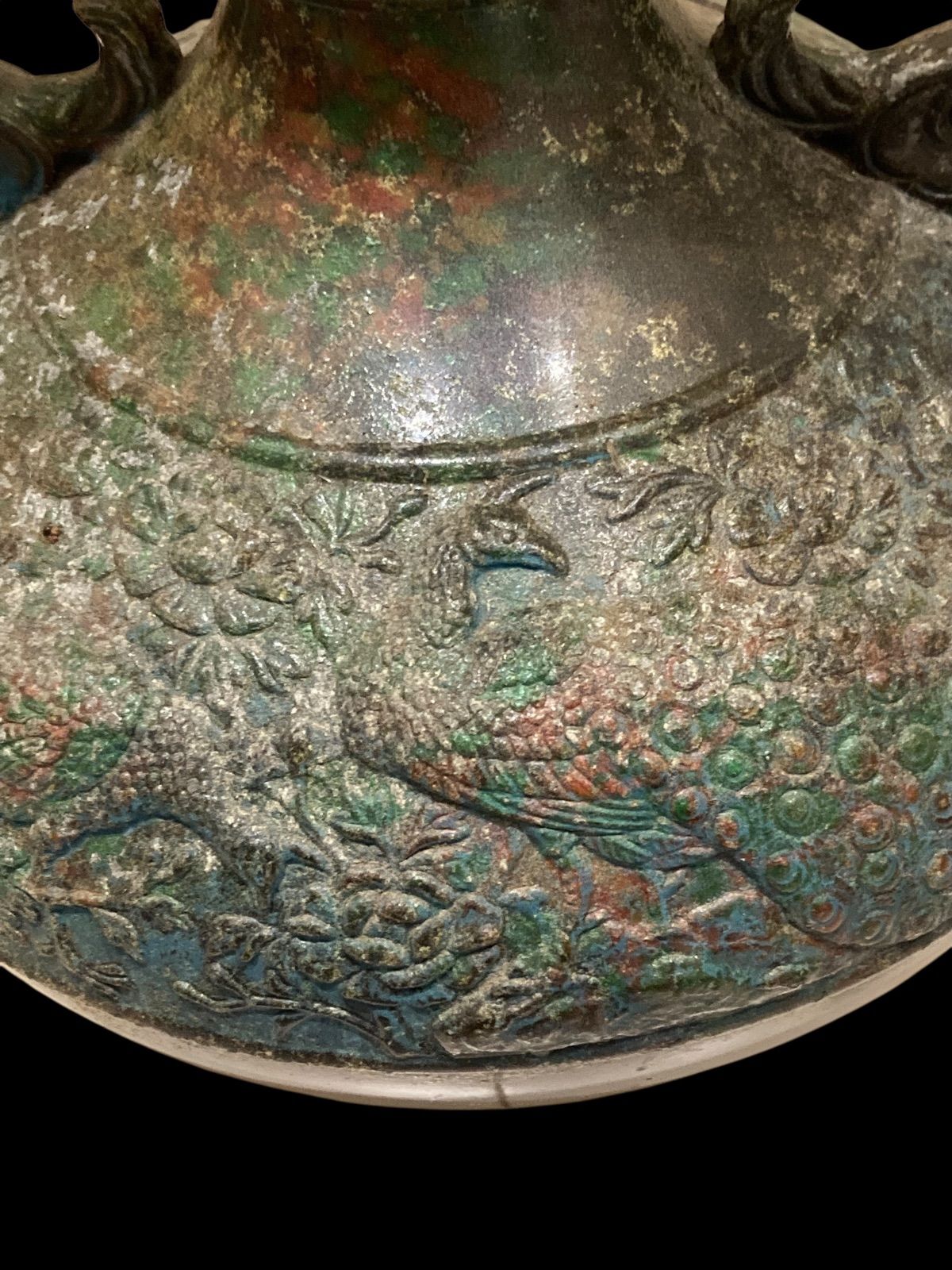 特殊新 合金製 瑞峰 漆器 花瓶孔雀模様 壺 花瓶 置物 晴峰型 寿孔雀