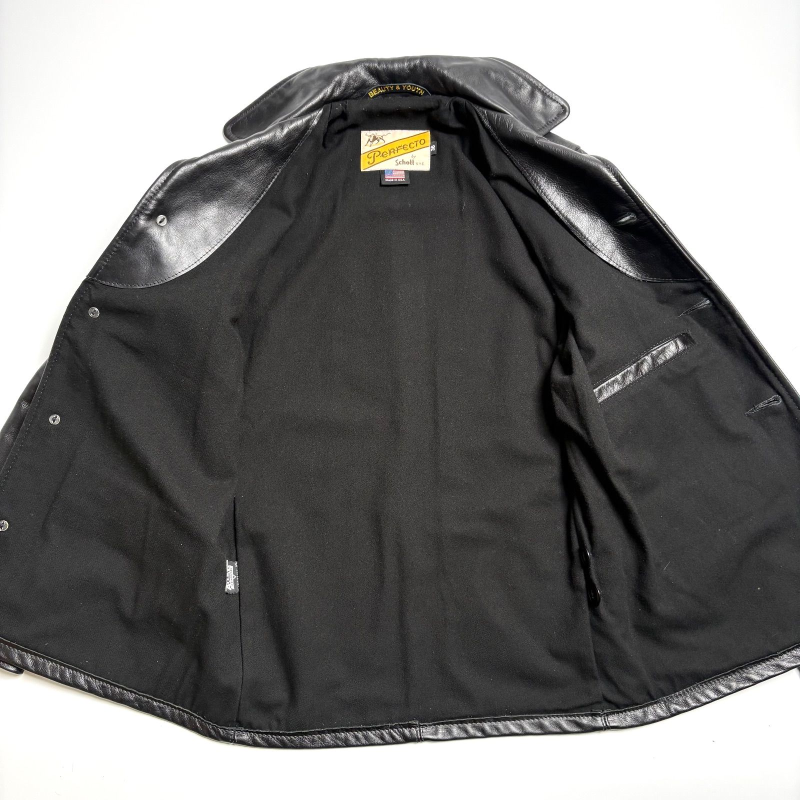米国製】Schott x BEAUTY & YOUTH レザージャケット 黒 36 カーコート 