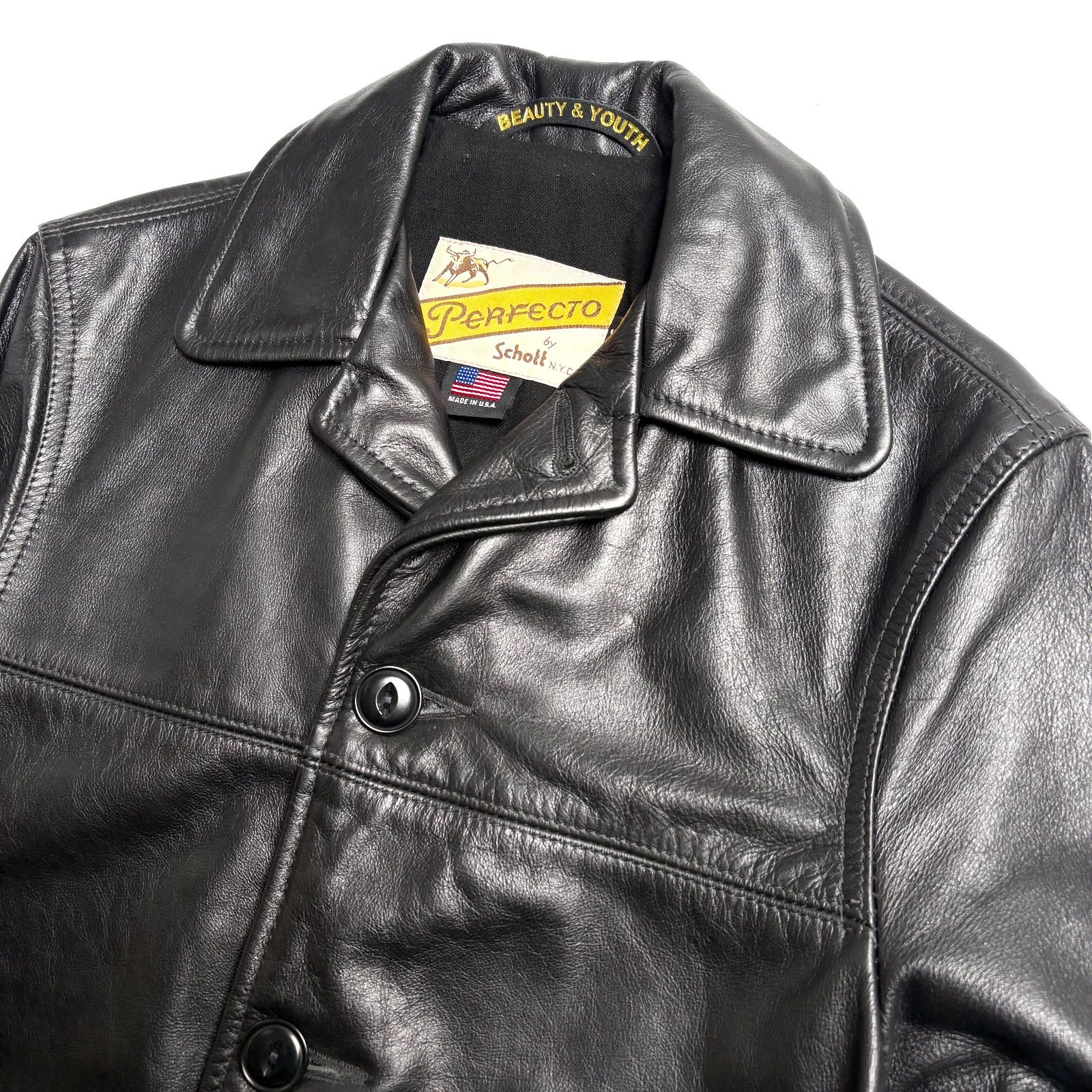 米国製】Schott x BEAUTY & YOUTH レザージャケット 黒 36 カーコート 