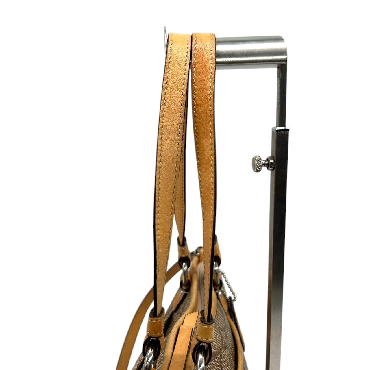 美品 コーチ COACH シグネチャー F20561 2WAY トートバッグ ショルダーバッグ ハンドバッグ 斜め掛け可 PVC レザー 本革 ベージュ ブラウン 茶 ロゴプレート レディース 軽量 撥水 肩掛け キャリーオール 鞄 カバン 通勤 通学 s85 美品 コーチ COACH シグネチャー F20561 2WAY トートバッグ ショルダー