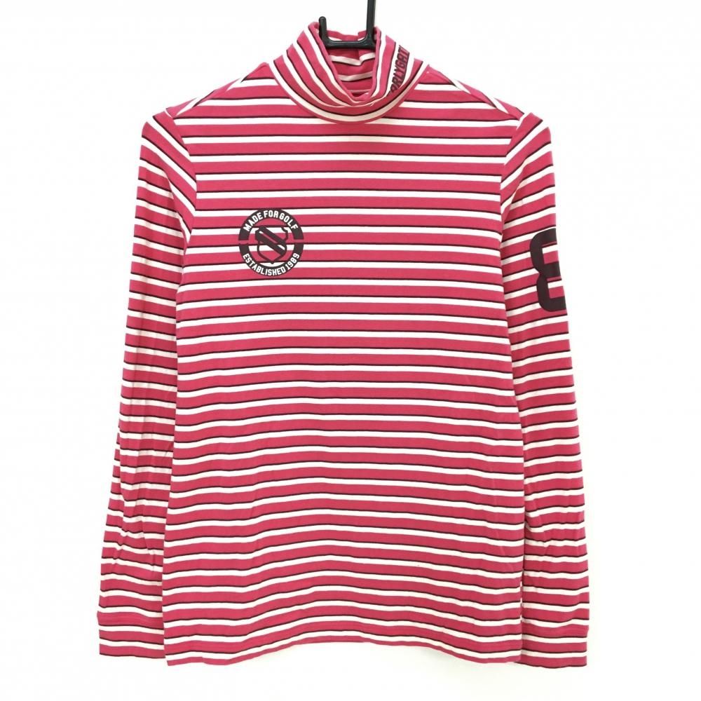 パーリーゲイツ 長袖ハイネックシャツ ピンク×白 ボーダー レディース