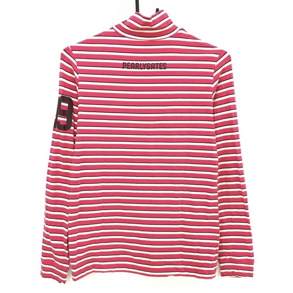パーリーゲイツ 長袖ハイネックシャツ ピンク×白 ボーダー レディース