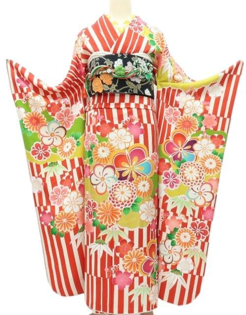 百華❀Y4157◇美品 正絹 金駒刺繡 手縫い仕立て 成人式 トールサイズ