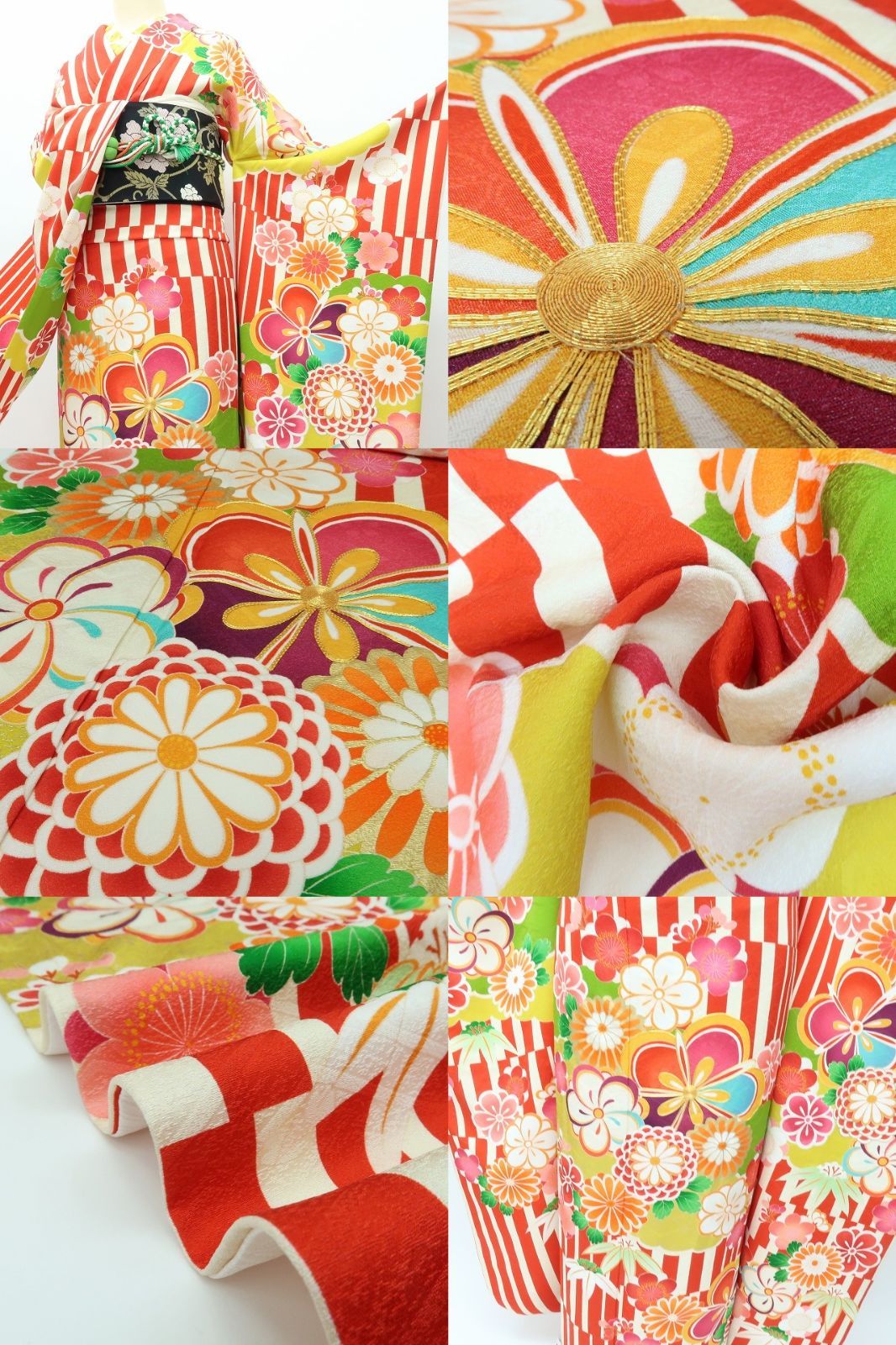 このたびは✾m658＊美品 金駒刺繍 唐花 手縫い仕立て 振袖単品 このたびは✾m658＊美品 金駒刺繍 唐花 手縫い仕立て 振袖単品