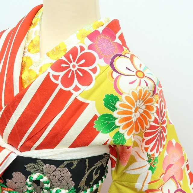 百華❀Y4157◇美品 正絹 金駒刺繡 手縫い仕立て 成人式 トールサイズ