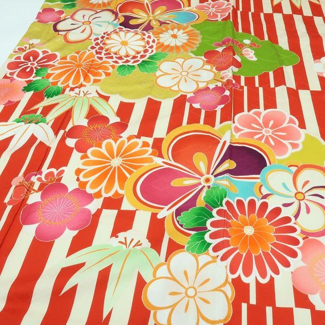 百華❀Y4157◇美品 正絹 金駒刺繡 手縫い仕立て 成人式 トールサイズ