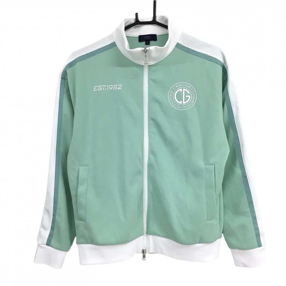 超 キャロウェイ ジャケットブルゾン ライトグリーン 白 肩 袖ライン レディース L ゴルフウェア モデル Callaway