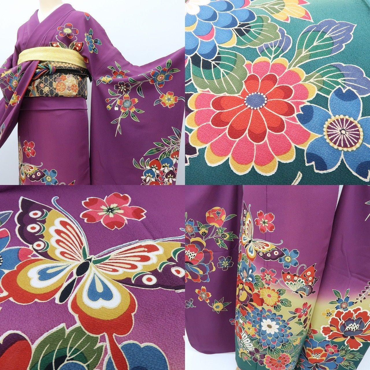 百華❀Y4158◇正絹 手縫い仕立て 成人式 トール・ゆったりサイズ 桜 菊