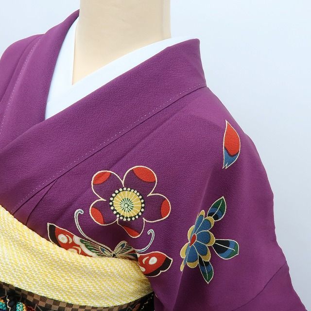 百華❀Y4158◇正絹 手縫い仕立て 成人式 トール・ゆったりサイズ 桜 菊