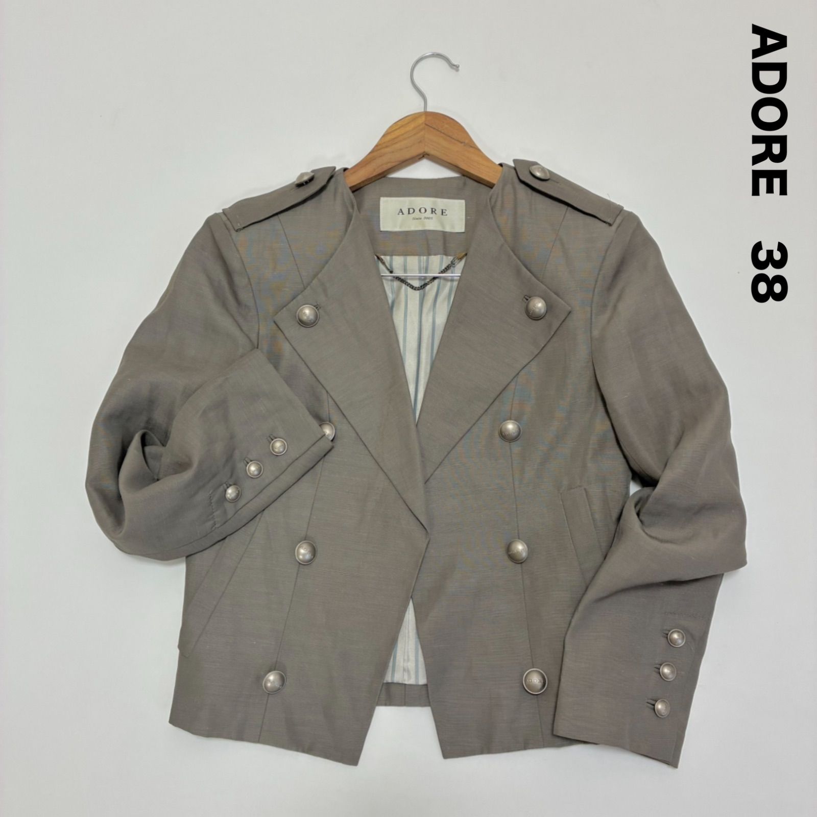 ADORE アドーア☆肩章ノーカラージャケット マリン風 玉虫色 38 羽織り