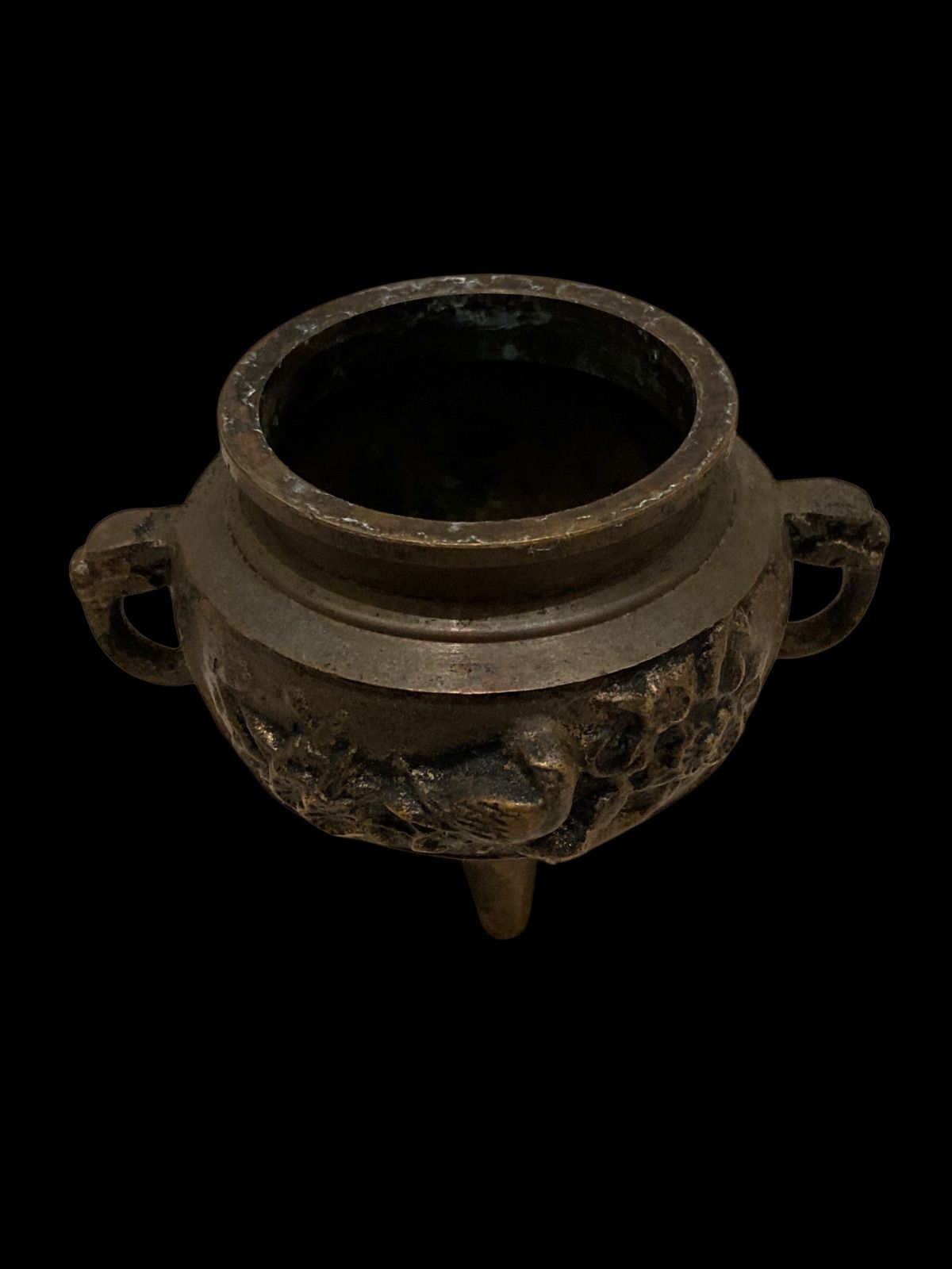 香炉 線香立て 鳥 花 彫刻 3足 唐銅 からかね 製 三足香炉 さんそく