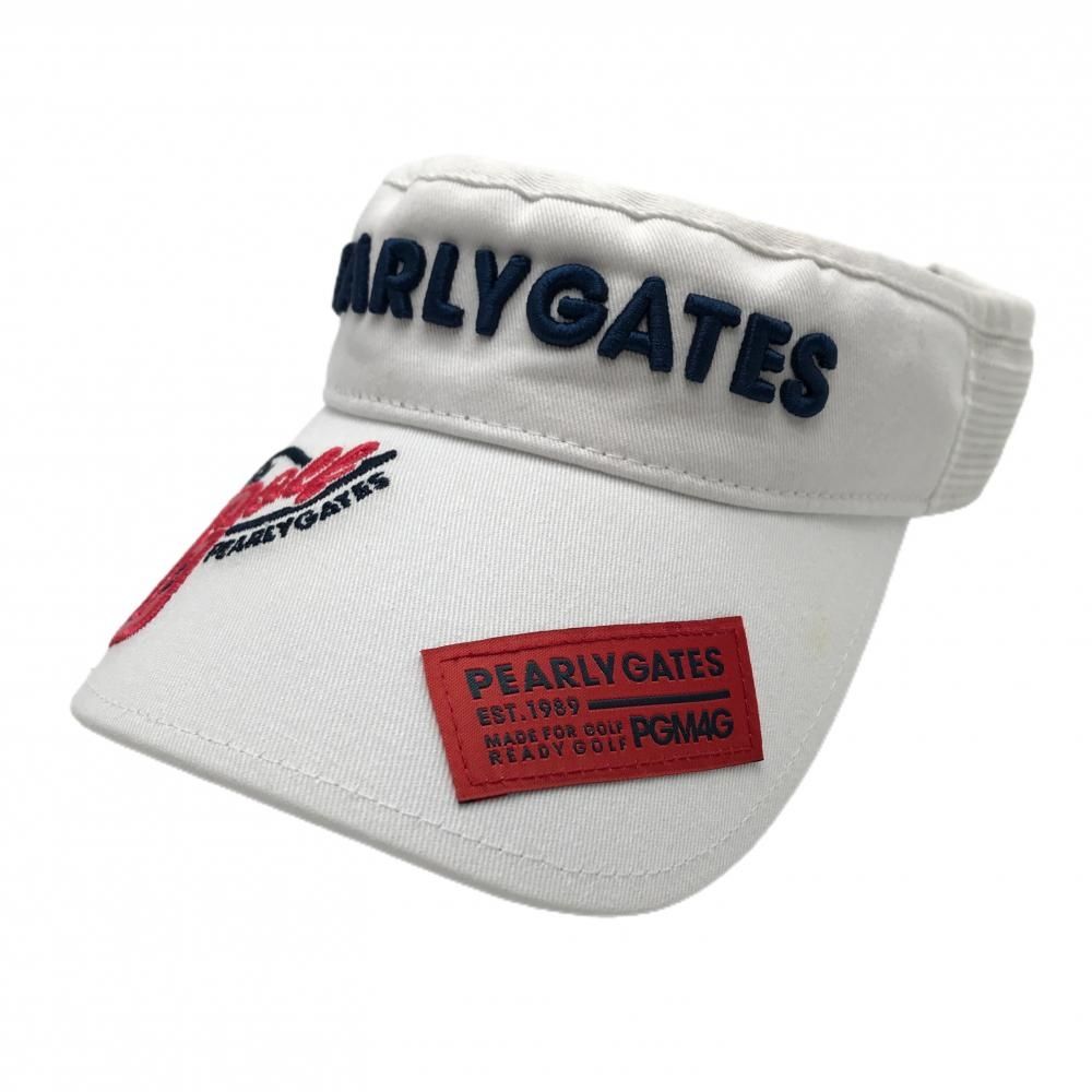 パーリーゲイツ サンバイザー 白×ネイビー つば刺しゅう FR ゴルフ