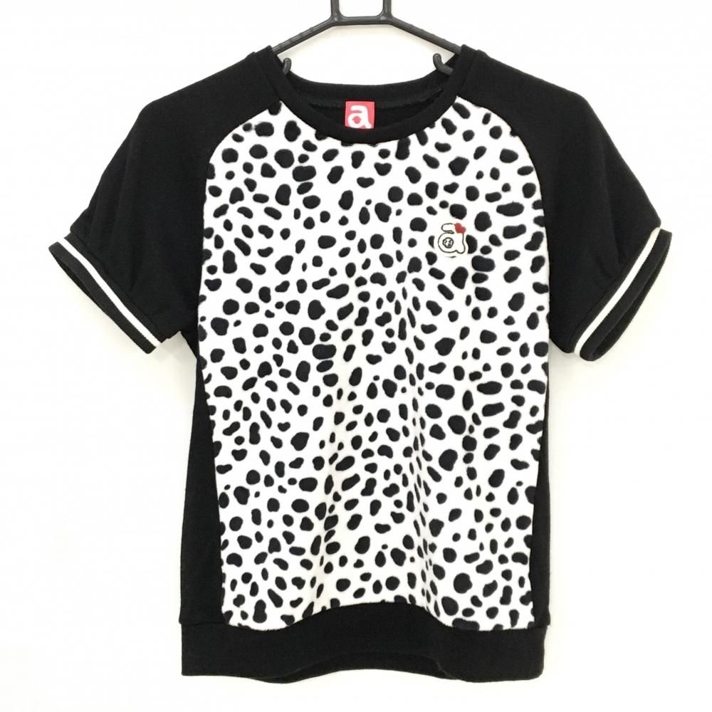 アルチビオ ネックウォーマー付半袖セーター 黒 白 前身頃ダルメシアン柄 ニット レディース 38 M ゴルフウェア archivio