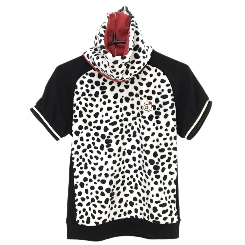 アルチビオ ネックウォーマー付半袖セーター 黒 白 前身頃ダルメシアン柄 ニット レディース 38 M ゴルフウェア archivio
