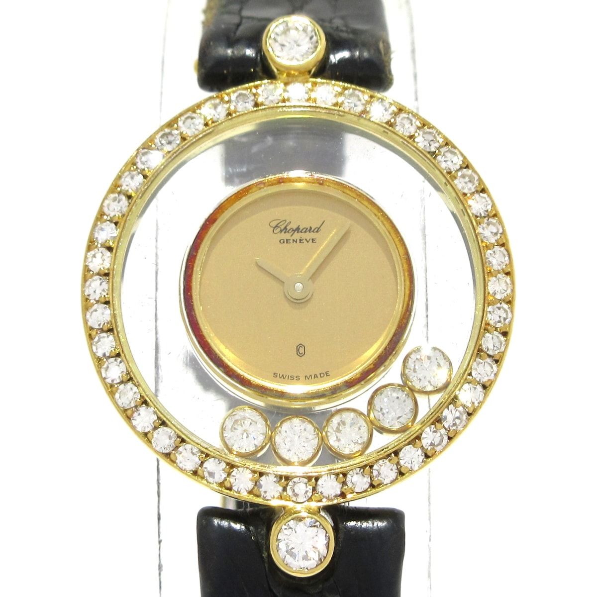 ショパール 腕時計 ハッピーダイヤモンド 20 3926 レディース K 18 YG 革ベルト ダイヤベゼル 5 Pムービングダイヤ ゴールド