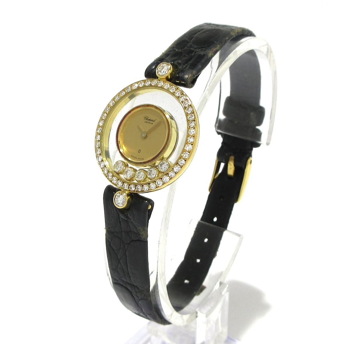 ショパール 腕時計 ハッピーダイヤモンド 20|3926 20-3926 レディース K 18 YG|革ベルト|ダイヤベゼル|5 Pムービングダイヤ ゴールド