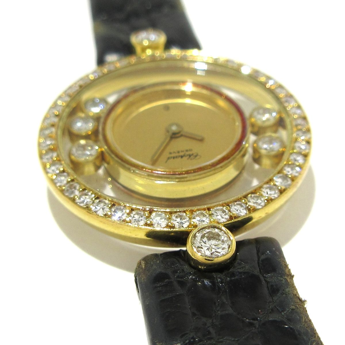  ショパール 腕時計 ハッピーダイヤモンド 20|3926 20-3926 レディース K 18 YG|革ベルト|ダイヤベゼル|5 Pムービングダイヤ ゴールド その他 時計