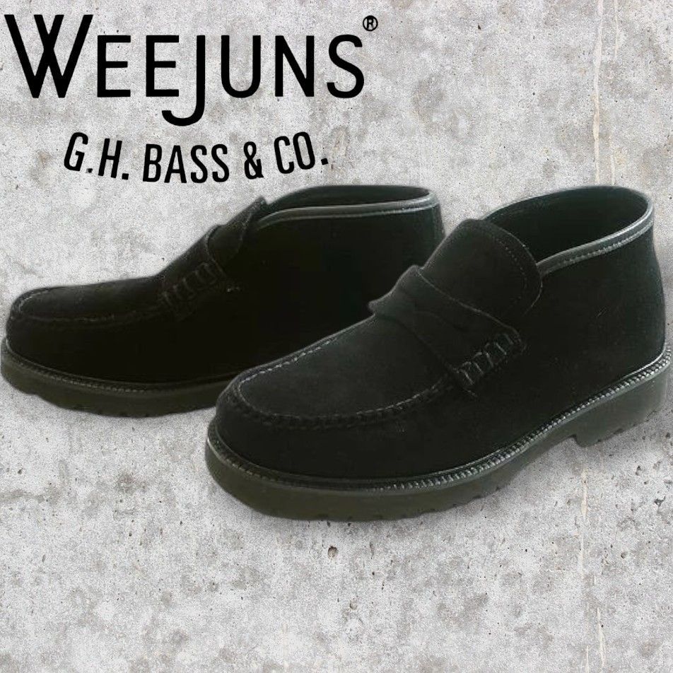 G.H.BASS WEEJUNS グッドイヤーウェルテッド製法 本革 LARSON BLACK SUEDE RUBBER SOLE ビーフロール ミッド スウェードレザー シューズ BA 11542 定価3.8万 056 50711 k 03
