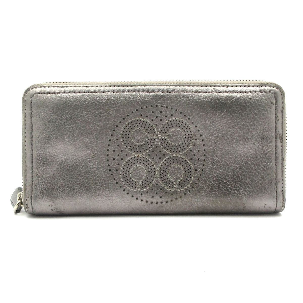 COACH(コーチ) 長財布 - シルバー ラウンドファスナー レザー - メルカリ