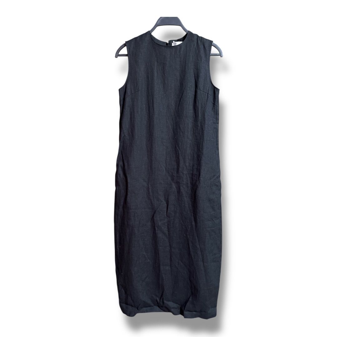 ♥ タグ付き M 7 days エムセブンデイズ リネンノースリーブワンピース 麻 リネン Iライン 日本製 スリット レディース サイズ1 ブラック 夏 23 No.K 1014