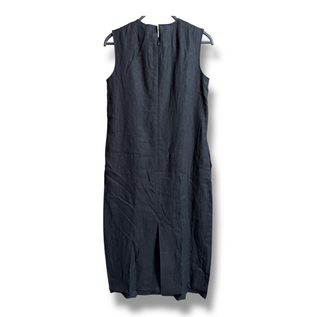 M 7 days エムセブンデイズ リネンノースリーブワンピース 麻 リネン Iライン スリット レディース サイズ1 ブラック 夏 23 No.K 1014