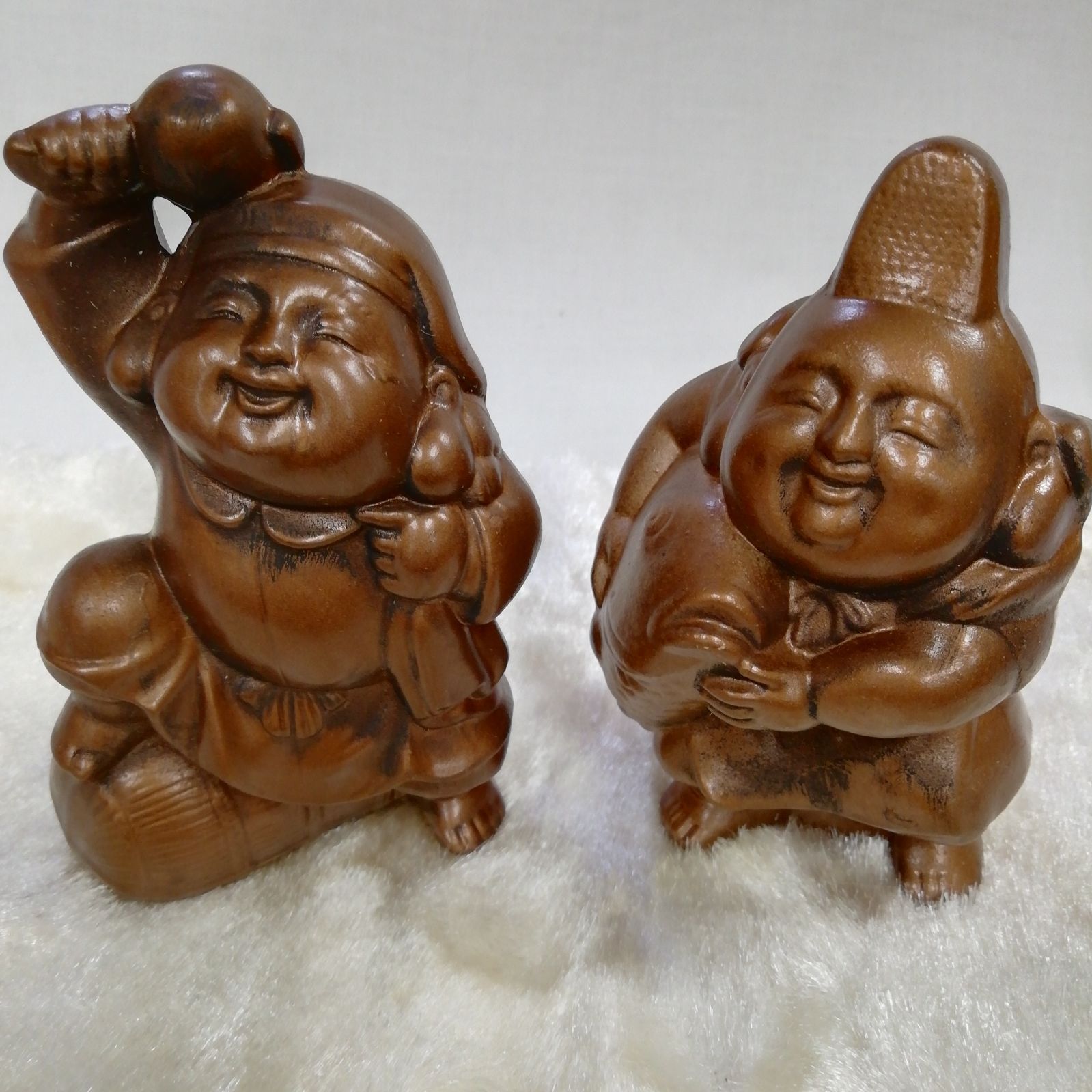 未使用」大福神 夷(えびす)さま 大黒天(だいこくてん) さま 2体 彫刻家 