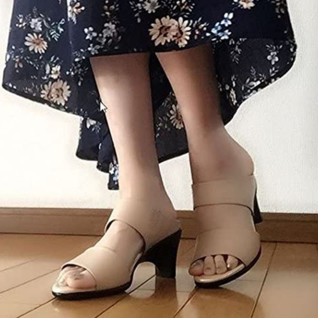 ミュール レディース ベージュ M 通勤 仕事 オフィス 本革 ヒール 結婚式 卒業式 入学式 花柄 外反母趾 yuriko matsumoto ユリコ マツモト