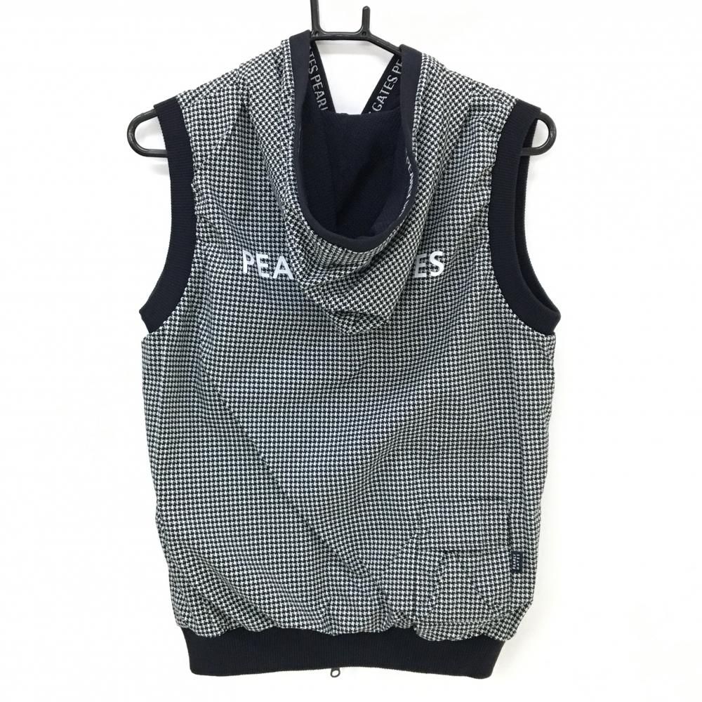 超 パーリーゲイツ リバーシブルアウターベスト 黒 白 千鳥格子風 片面ニット レディース 1 M ゴルフウェア PEARLY GATES