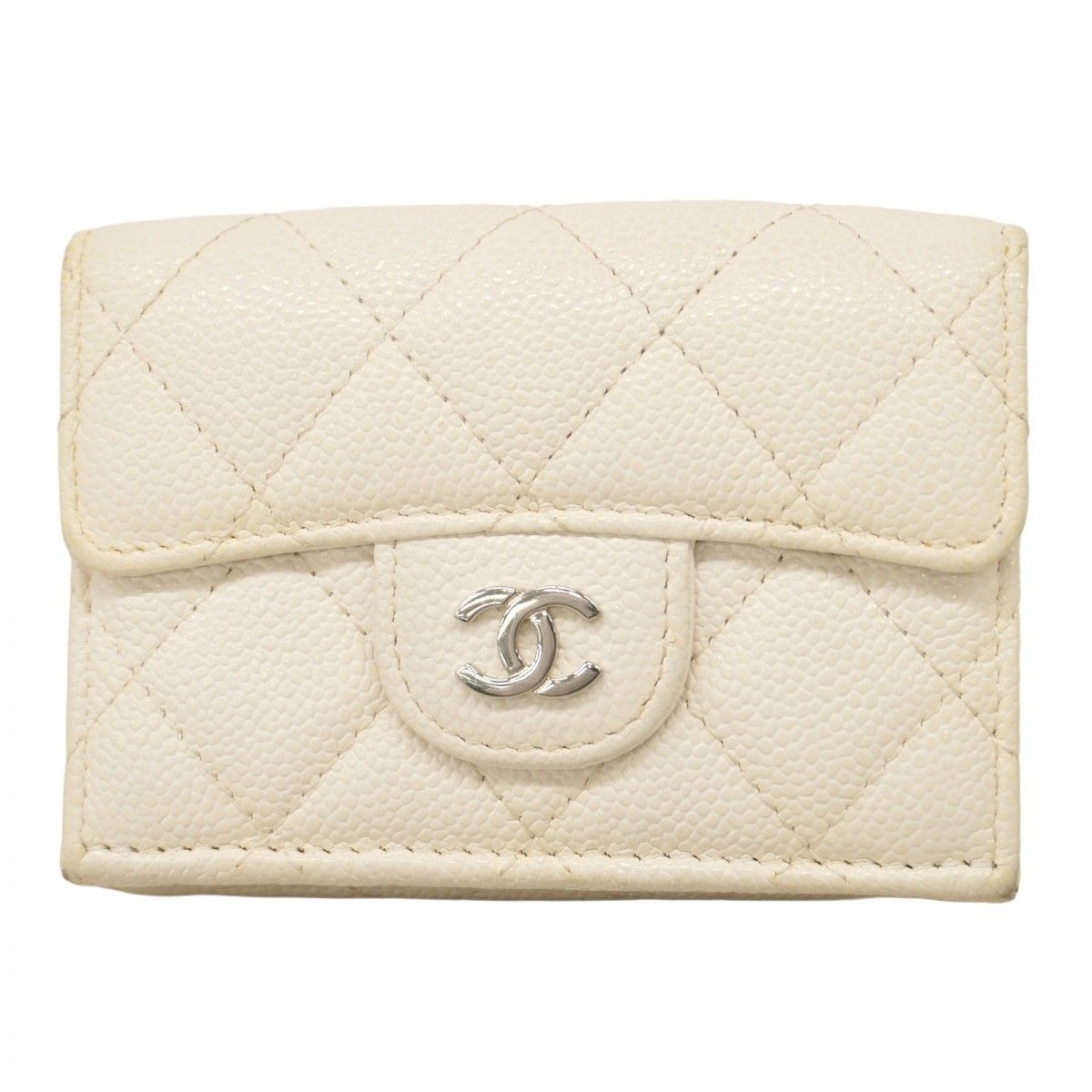 【5pa1187】シャネル 三つ折り財布 マトラッセ キャビアスキン ホワイト シルバー金具【中古】レディース 5pa1187】シャネル 三つ折り財布 マトラッセ キャビアスキン ホワイト