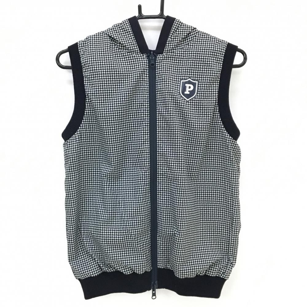 超 パーリーゲイツ リバーシブルアウターベスト 黒×白 千鳥格子風 片面ニット レディース 1 M ゴルフウェア PEARLY GATES
